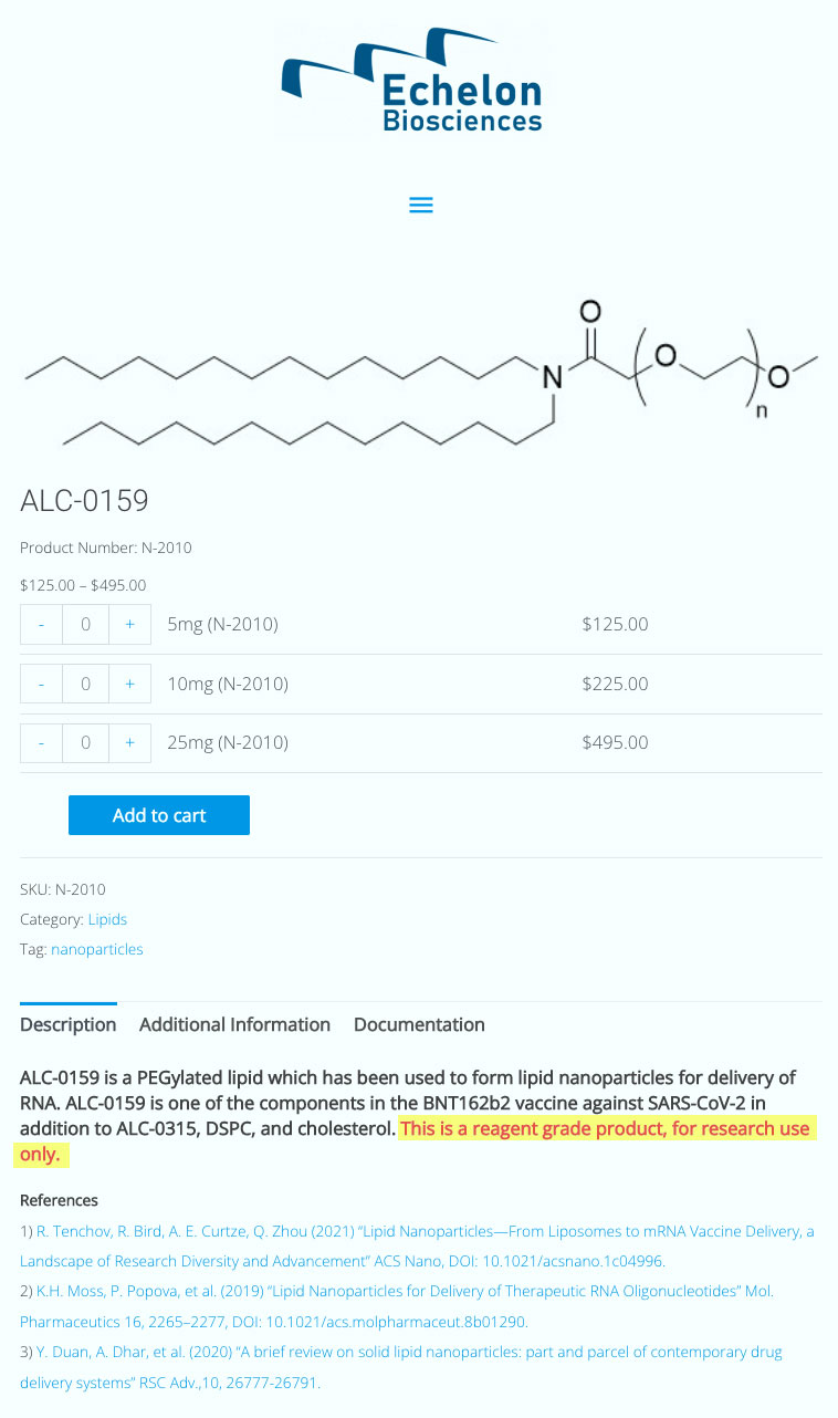 echelon biosciences ALC-0159 PEGylated lipid website-screenshot